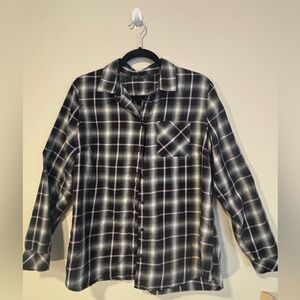 Eddie Bauer Shirt Womens Large Black and Pink Plaid Long Sleeve